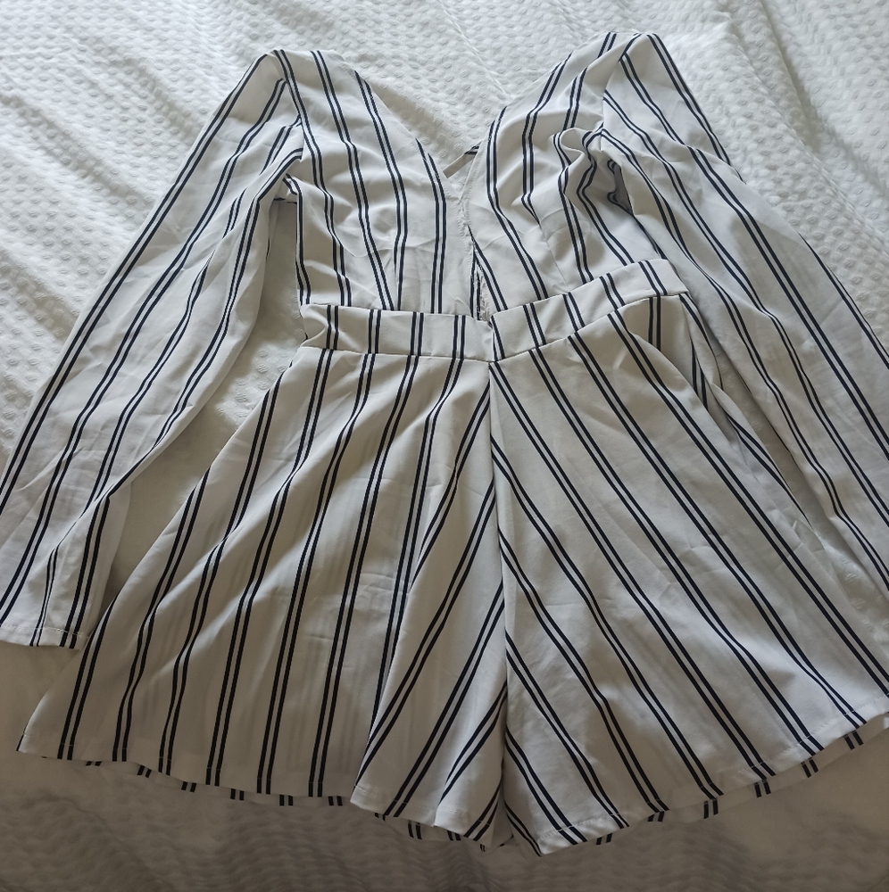 Striped White and Black Blouse